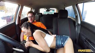 Black from USA is banged and got cum in her twat by Scottish hunk in a learn car in Uk - Fake Driving School