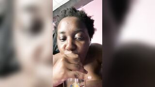 blame it on the drinks BLACK WENCH BANG HER MOIST BOOTY CHARMING SNATCH WITH BOTTLE AND GIVES CREAMY PLEASED ENDING