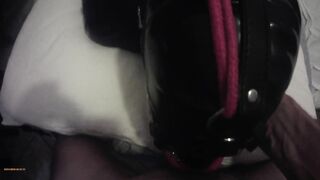 mother I'd like to fuck hogtied in latex and high heels with a lip open throat gag POV. Great throat banging action