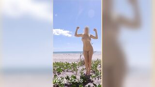 Wifey is dancing fully in nature's garb at the public beach