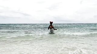 Monika Fox Swims In Sea And Screws Twat With A Large Sextoy On A White Sand Beach
