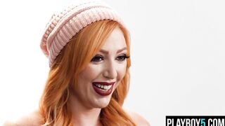 Overweight redhead aged podcast interview and hirsute twat fingering