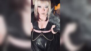 Leather & Gloved Blond Headmistress Tina Snua Smokes A Quick Cork 100 Cigarette