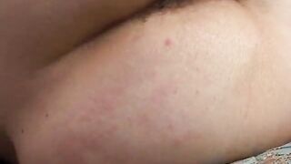 Amateur close up masturbation of the bushy twat bitch with her sex toy