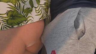 Forbidden Public Touch: Stranger Gropes Her Constricted Butt and Fills Her Pants with Cum on Public Bus