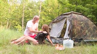 Sexy and charming brunette hair does boobjob and screws outdoor