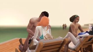 Nami and Robin relaxing group sex at the Spa Island
