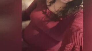 Stud with titties wearing red dreas and hose