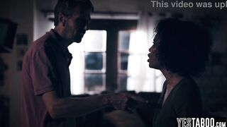 Despairing black cougar seduces a aged man and squirts all over his large white shlong