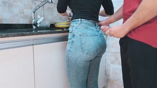 Cumming On my Maid's Butt with Gym Clothing whilst this babe was Washing Dishes (FREE USE/COMPILATION))