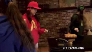 Halloween candy stealing turns to fourway shlong sucking for those wicked teens