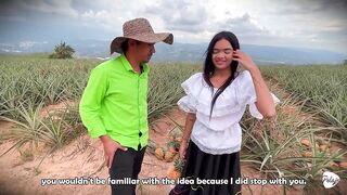 A Colombian peasant is picked up by a stud who disrobes her undressed in a pineapple plantation to fuck her