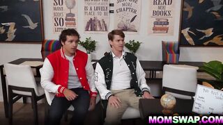 Stepsons saw their stepmoms rubbing their undressed juicy twats with every other