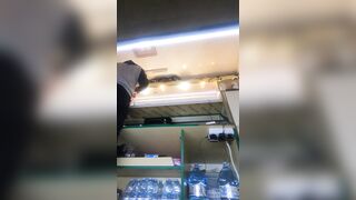 Naive hostess working in mini petticoat during winter