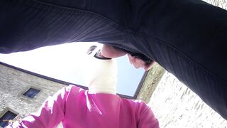 Laura on Heels amateur 2021 on pink outfit in outdoor oral job and masked blow job creampie