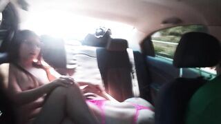 cute blond sucks my boobs in the uber and licks my bewitching vagina