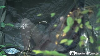 Redhead loves some action in the forest