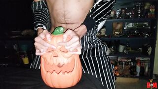 Wearing a Jack skeleton onesie, and banging my jack-o-lantern sex-toy! Glad Halloween 2024