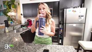 Stepmom takes that hard penis in her throat...Junior can’t hold back anymore!