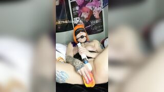 Gagged as I screw myself with a bad dragon sex tool movie scene (subscribe to my OF for greater quantity)