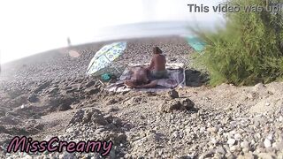 Voyeur watching us whilst my sexy wife oral sex, masturbating, and ejaculation shlong in nudist beach public - Risky Public Sex - Caught by stranger - MissCreamy