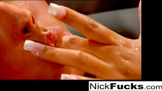 Babe gets without the tub and bangs Nick