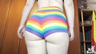 Large plump ideal butt walking in shorts