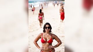 Júlia at the beach. Movie scene done by AI