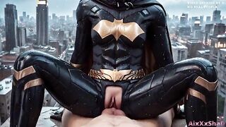 Batman Screws His Batgirl Right on the Rooftops of Gotham .Comic book version. (AI Generated)