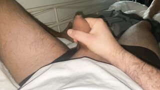 Masturbation and groaning dudes with spunk flow
