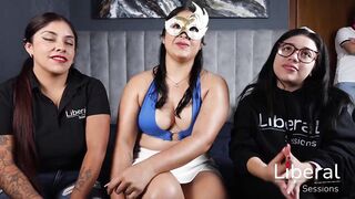 Youthful woman with colored eyes cheats on her boyfriend with 3 followers