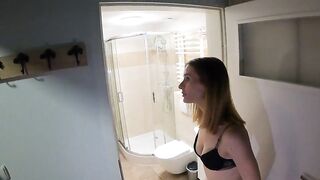 Hawt and hot hotty showing U around the apartment for sale with exposed butt