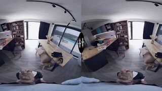 Lascivious blond Jade J'adore makes stepdaddy dinner and rides his this large bulky rod - DarkRoomVR