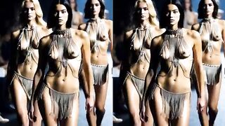 AI fashion show in CG on a runway VR goggles required