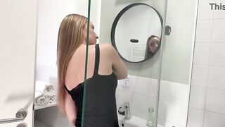 Round large butt sexy brunette hair chick in the bath prepares for a night out with a short petticoat