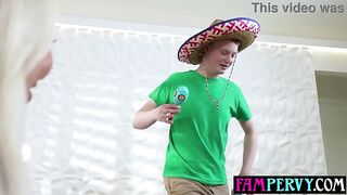 Large ass blond stepmom twerking on her step sons overweight cock