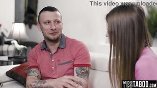 Concupiscent blond teen catches lying older guy and gets him to screw her curly lil vagina