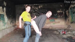 Anastasia Mistresse outdoor abandoned building horror pegging