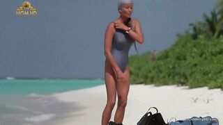 Gorgeous bo derek showing off her unshaved snatch at the beach