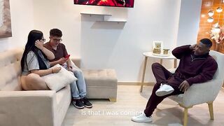 Interracial screw with my superlatively good ally's girlfriend Nerd in his own abode, this guy catches us with my cum in her throat!