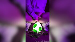 Gamer Beauty in cute socks pissing on yoshis glowing Egg