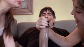 My girlfriend catches me masturbating and punishes me by having her ally give me a hard oral - point of view