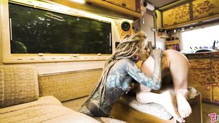 Roadtrip Gone Messy – Tattooed Honey Destroys Booty With Biggest Strapless Toy in Talbot