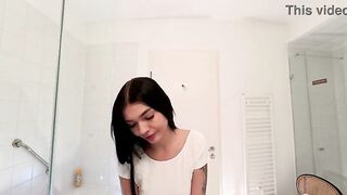 The short petticoat is cut to flash her butt and what is under for the hottest brunette hair pretty college floozy