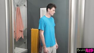 Nasty Brunette hair Chick Nikki Nicole Slurps up Shy Stepbros Large Rod in Shower