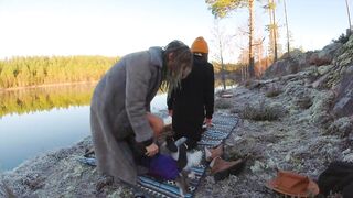 Sex on a reindeer skin next to a forest lake - RosenlundX - 60fps