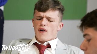 TWINKPOP - College Class Turns Into A Jock-Measuring Contest And Then A Sexy Group Sex