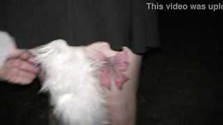 Trashy mother I'd like to fuck inserts massive booty-ramming tail with LED lights and walks to ocean past swimmers. Preview