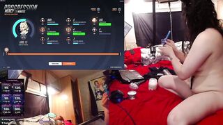 Bone Gagged trans Catgirl in Chastity tries to play overwatch whilst viewers vibe her plug succubus egirl gamer streamer livestream camgirl three/4