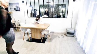 The English teacher catches him masturbating beneath the table. This babe sucks him and widens her haunches to satisfy his large weenie.